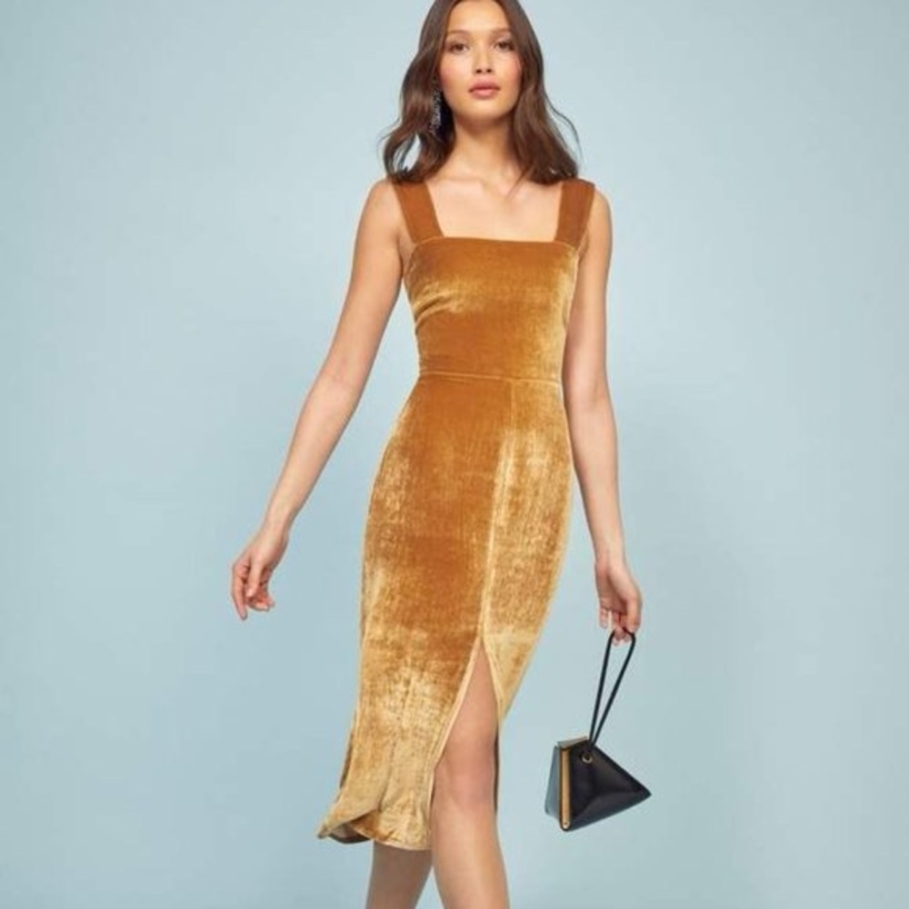 Reformation Emira Gold Midi Dress
